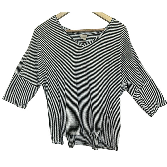Chicos Womens Linen Popover Casual Top Size L Striped Resort Oversized Coastal - Picture 1 of 9
